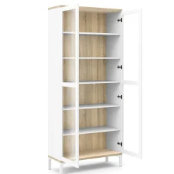 Mobile vetrina 2 ante 88x36x202h cm bianco e quercia - Hudhud