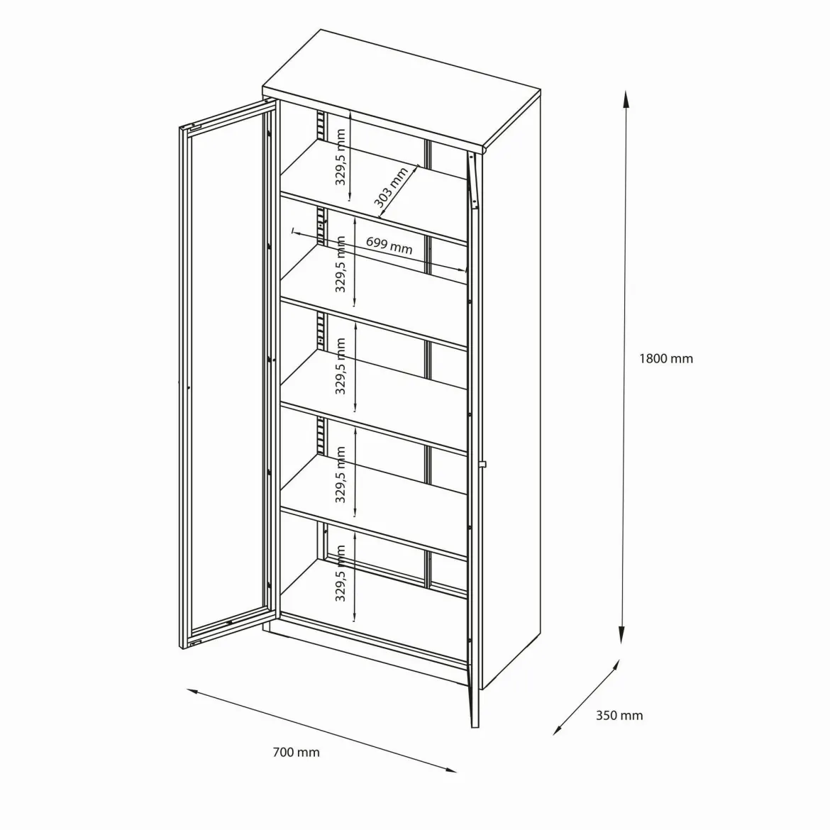 Mobile vetrina 2 ante 70x35x180h cm panna - Izano