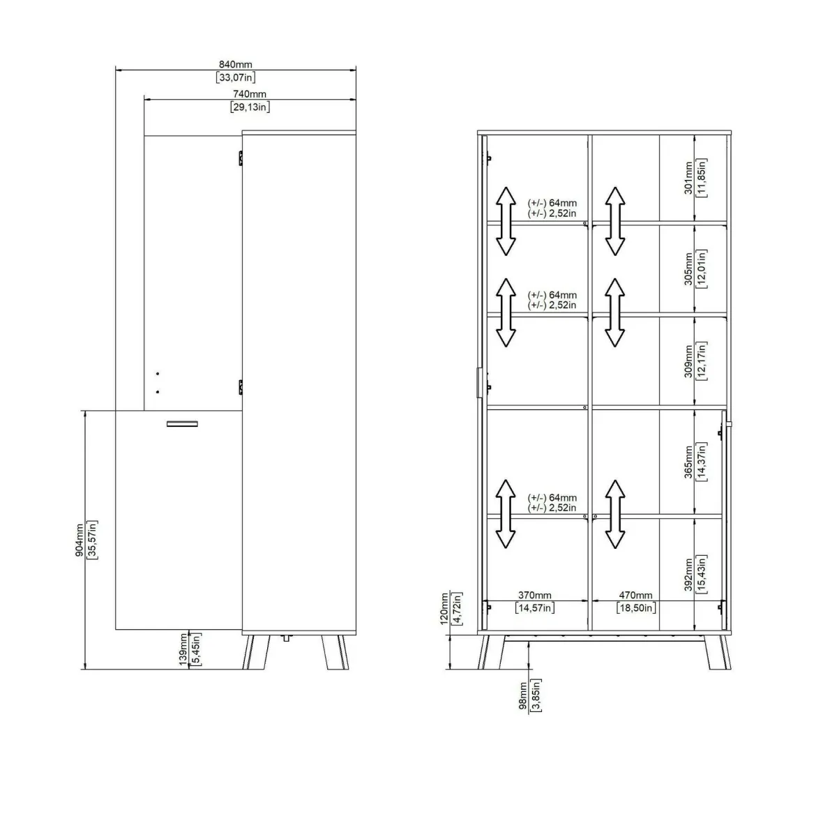 Mobile vetrina 2 ante 88x39x188h cm rovere e bianco - Mirinae