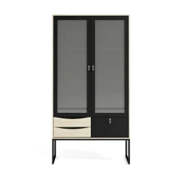 Mobile vetrina industrial 2 ante 98x40x189h cm nero e quercia - Barbata