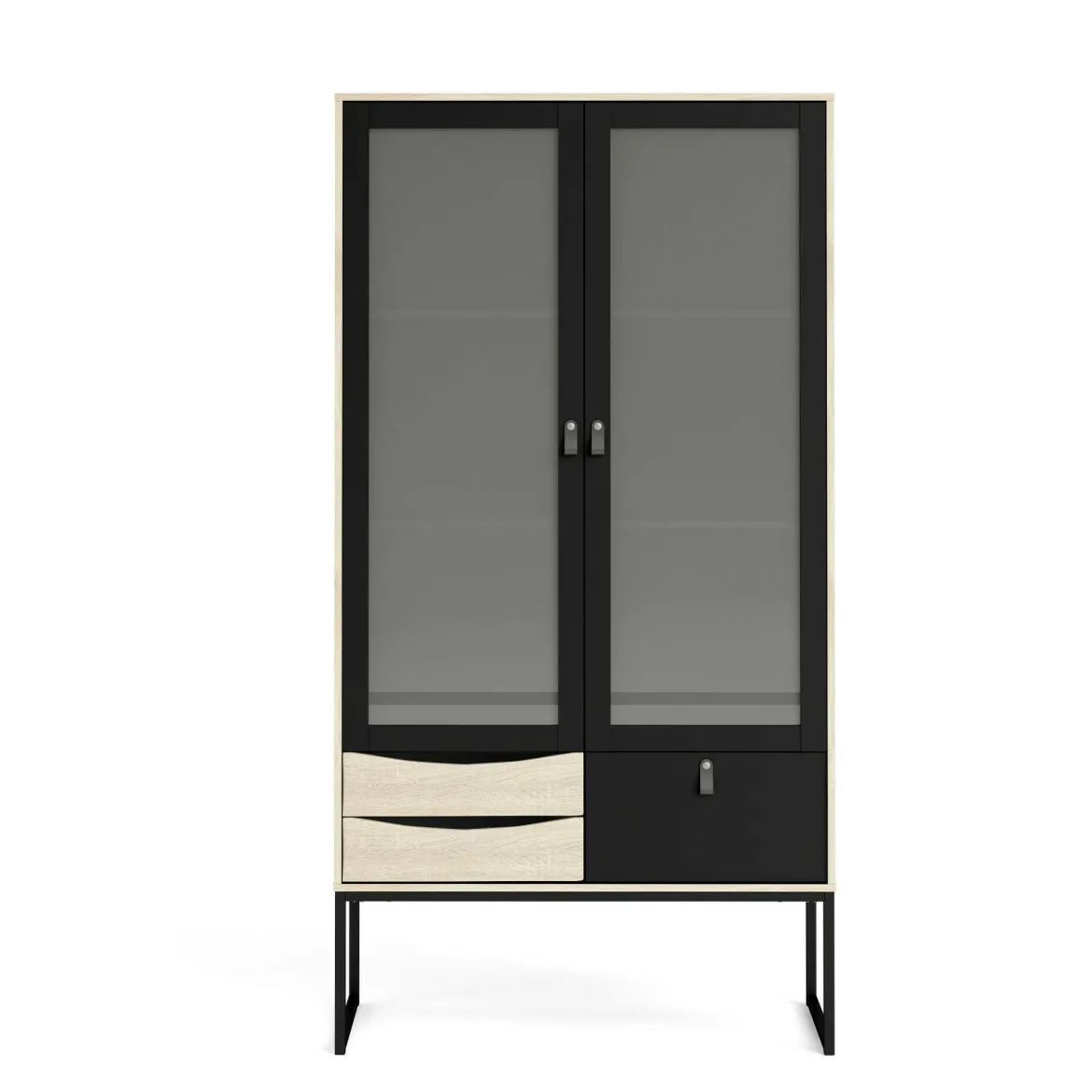 Mobile vetrina industrial 2 ante 98x40x189h cm nero e quercia - Barbata