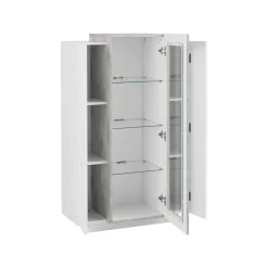 Mobile vetrina salotto 3 ante 80x38x121h cm bianco lucido e cemento - Ablaze