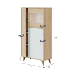 Mobile vetrina soggiorno 3 ante 77x33x142h cm rovere e bianco - Altavista