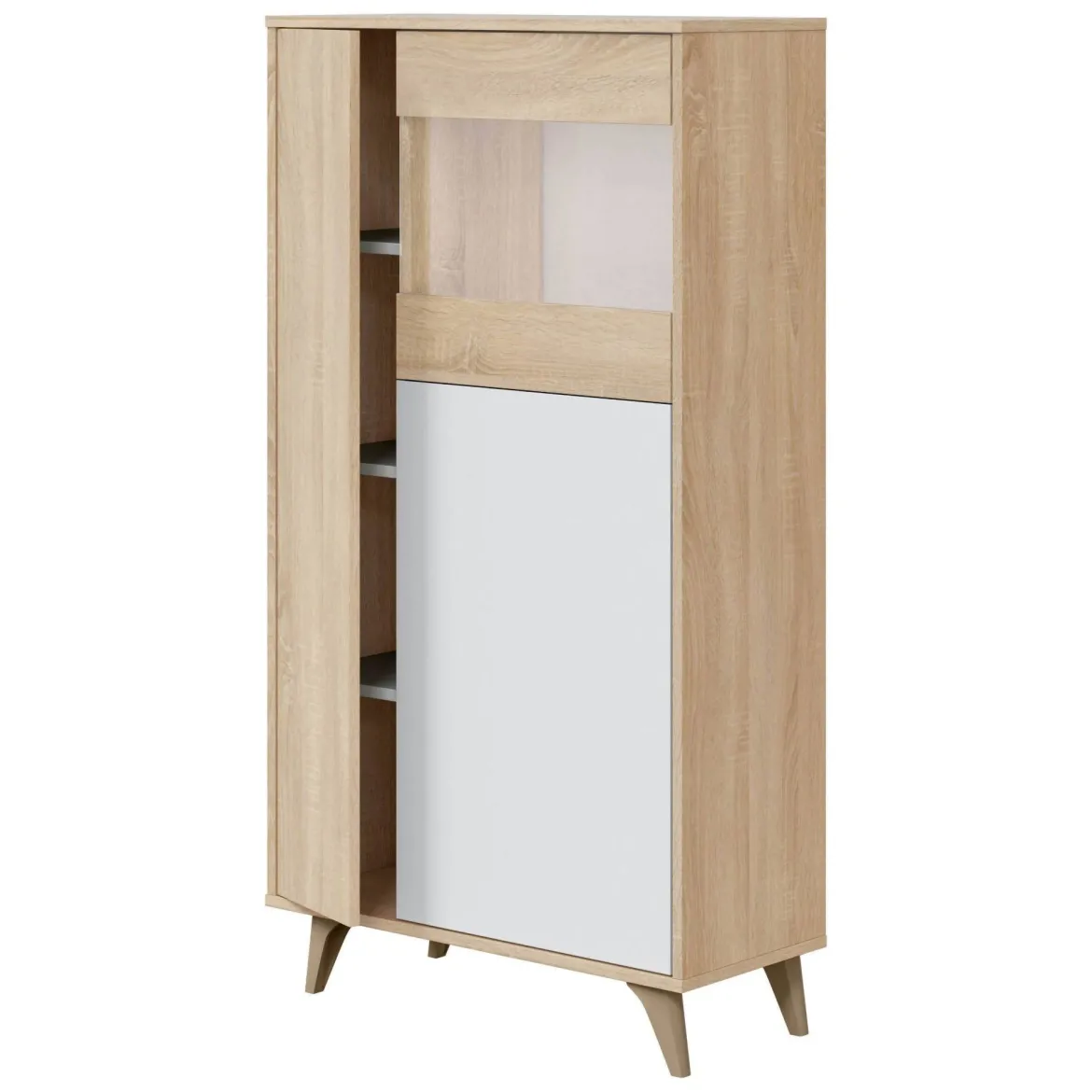 Mobile vetrina soggiorno 3 ante 77x33x142h cm rovere e bianco - Altavista