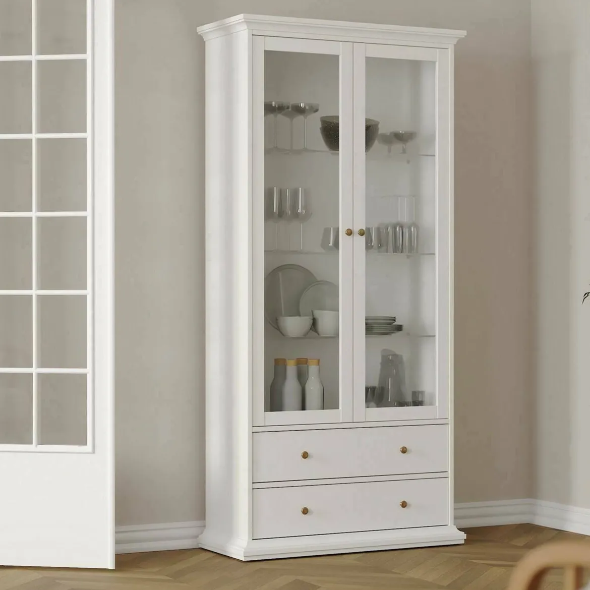 Mobile vetrina vintage 2 ante 96x41x200h cm bianco - Honore