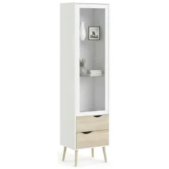 Mobile vetrina 50x39x200h cm bianco e quercia - Fabia