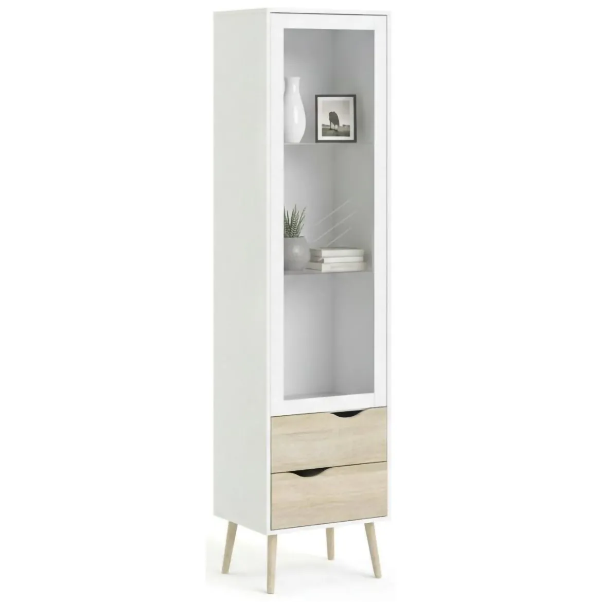 Mobile vetrina 50x39x200h cm bianco e quercia - Fabia