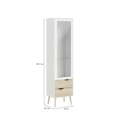 Mobile vetrina 50x39x200h cm bianco e quercia - Fabia
