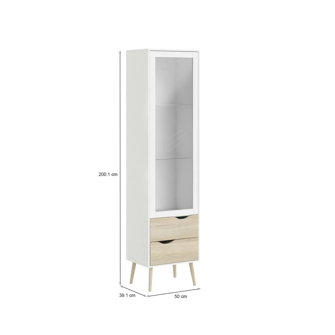 Mobile vetrina 50x39x200h cm bianco e quercia - Fabia