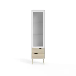 Mobile vetrina 50x39x200h cm bianco e quercia - Fabia