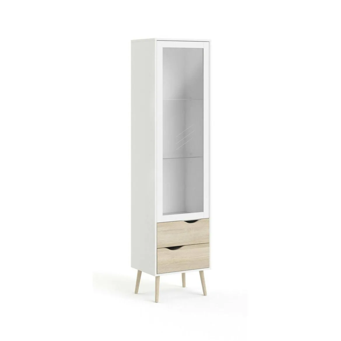 Mobile vetrina 50x39x200h cm bianco e quercia - Fabia