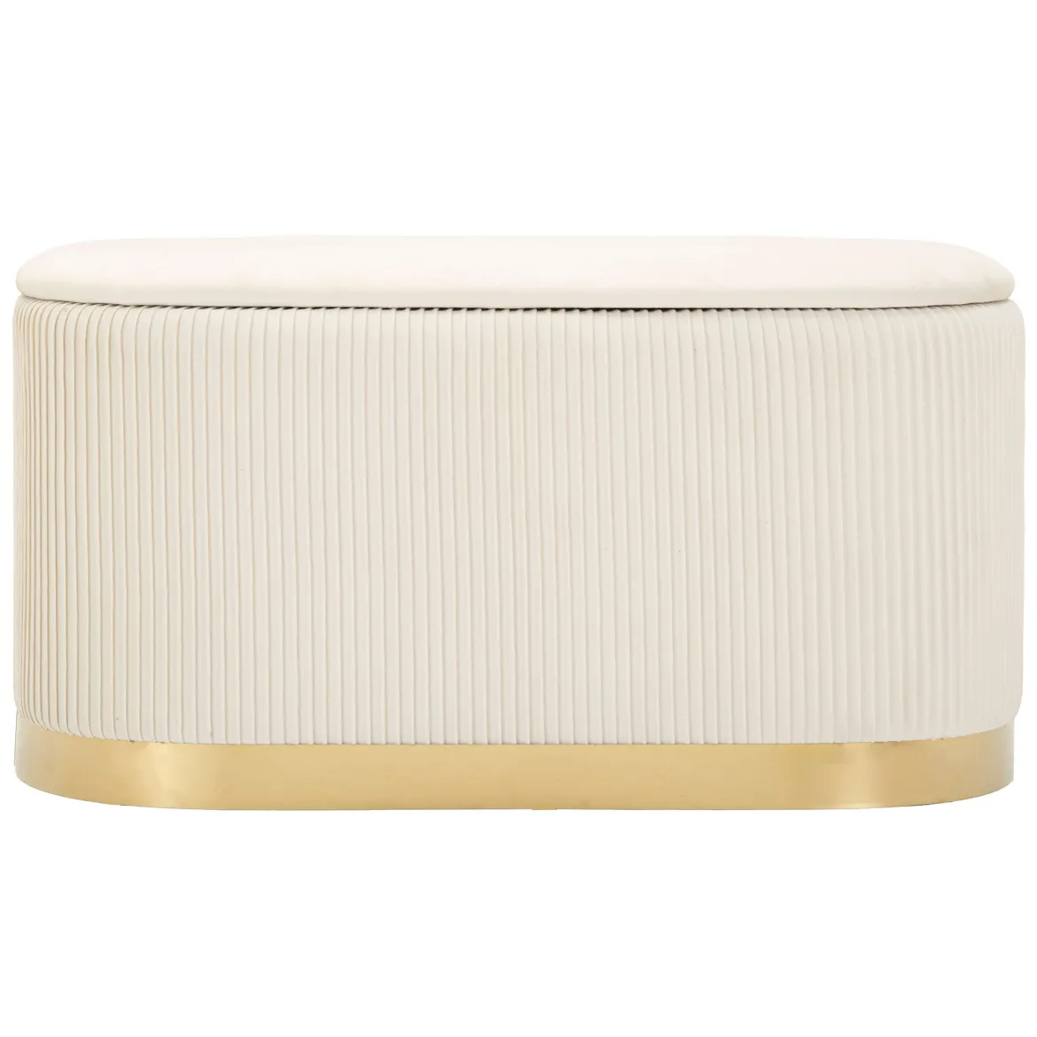 Panca Bianco Crema oro con due Sgabelli, Panca Contenitore Materiale Struttura in Metallo 80x37x42h cm, Colore Seduta Bianco - Soroti