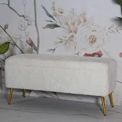 Panca contenitore rivestita bianca e oro 112x42x50h cm - Aiano