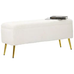 Panca contenitore rivestita bianca e oro 112x42x50h cm - Aiano
