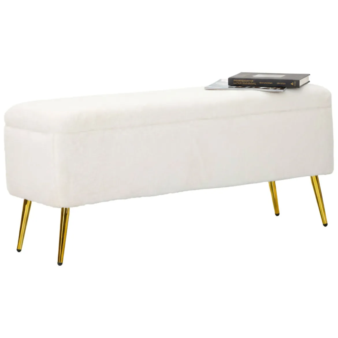 Panca contenitore rivestita bianca e oro 112x42x50h cm - Aiano