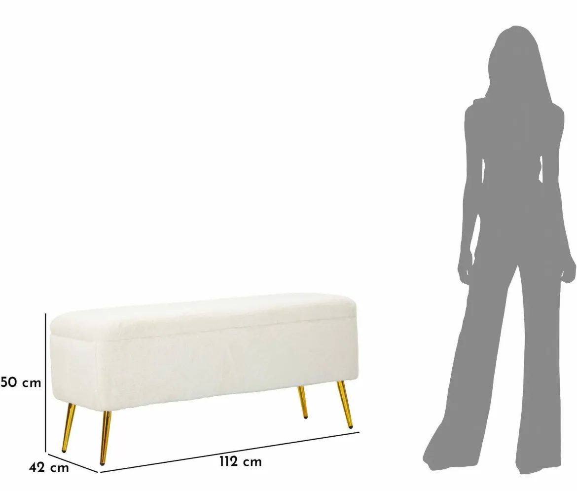Panca contenitore rivestita bianca e oro 112x42x50h cm - Aiano
