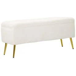 Panca contenitore rivestita bianca e oro 112x42x50h cm - Aiano