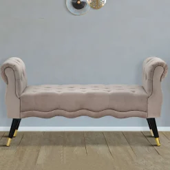 Panca Grigio Nero in Velluto, con Braccioli e Dettagli Dorati Materiale Struttura in Tessuto 120x40x60h cm, Colore Seduta Grigio - Humahu