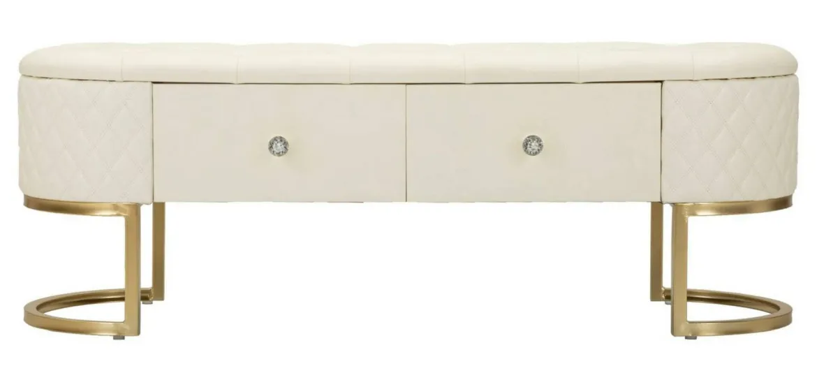 Panca shabby bianca e oro 120x40x43h cm - Golfo
