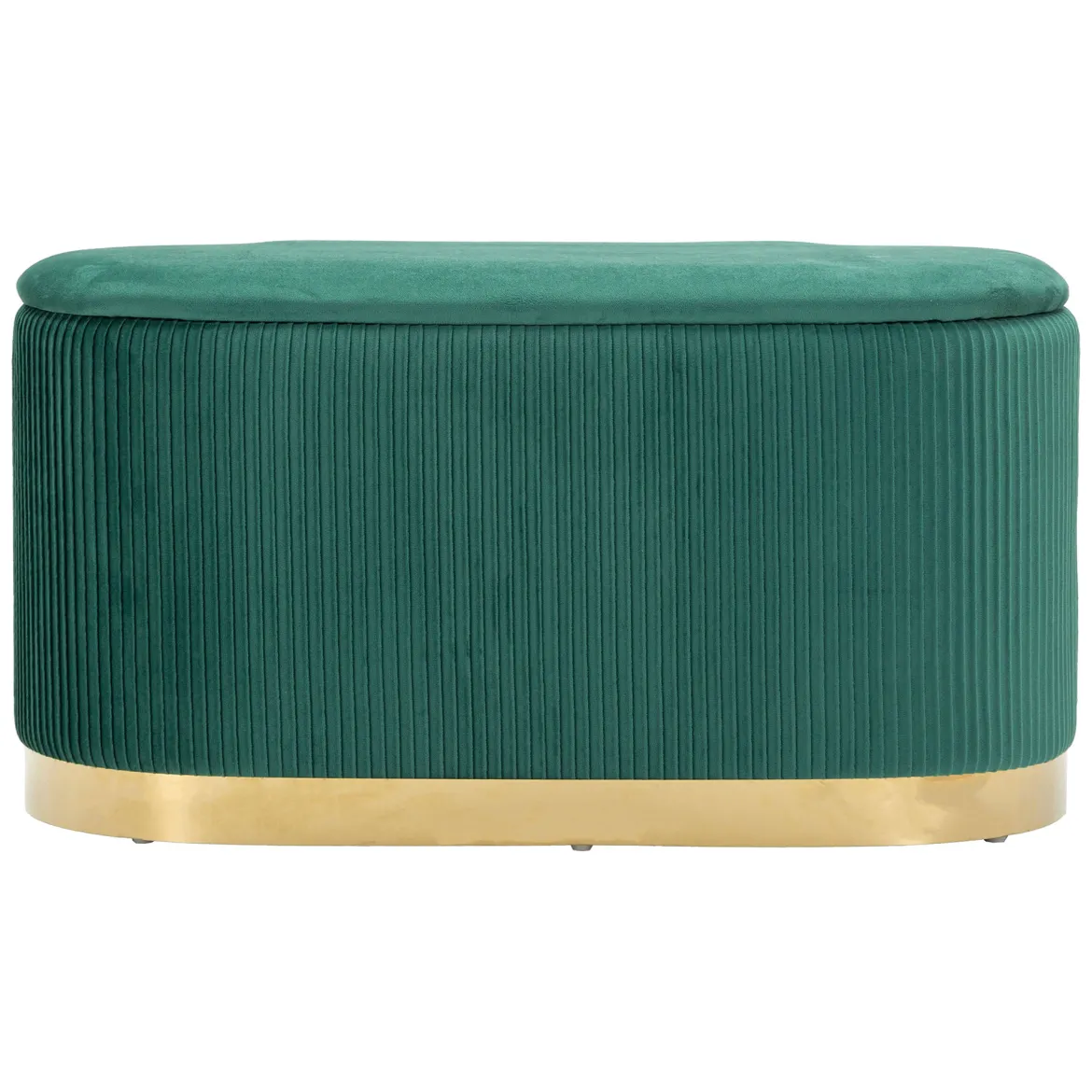 Panca Verde oro con due Sgabelli, Panca Contenitore Materiale Struttura in Metallo 80x37x42h cm, Colore Seduta Verde - Soroti