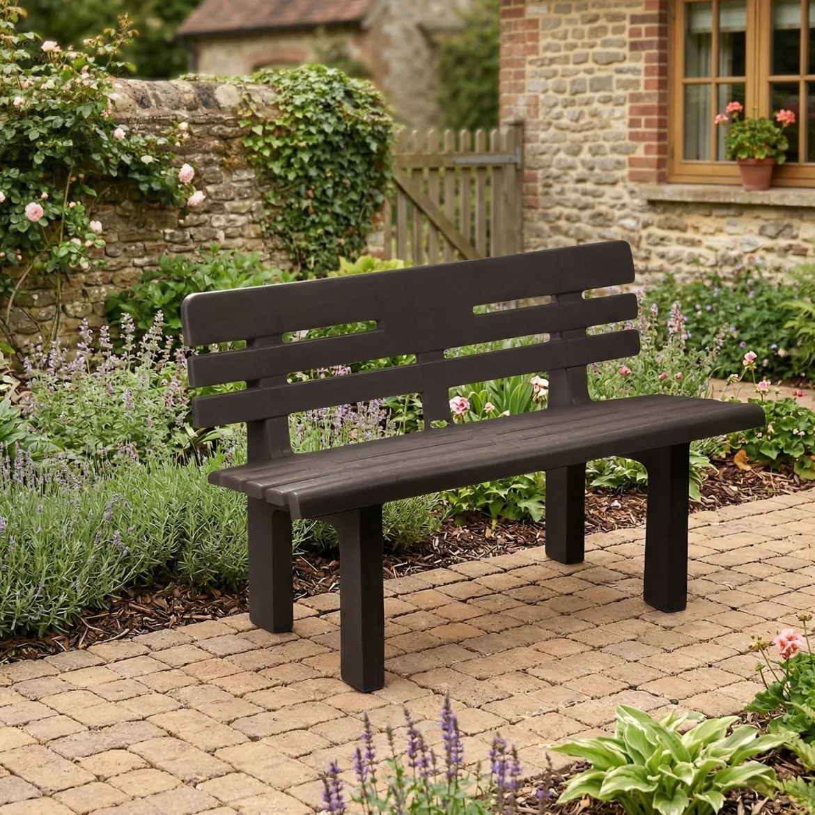 Panchina da esterno Alim, 110x52h71 cm, Bianco