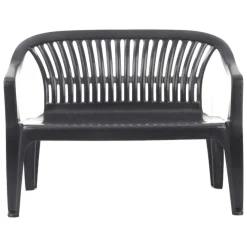 Panchina da Esterno Nero Antracite 2 Posti Impilabile 114x55x82h cm, Braccioli Made in Italy - Asmi