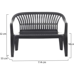 Panchina da Esterno Nero Antracite 2 Posti Impilabile 114x55x82h cm, Braccioli Made in Italy - Asmi