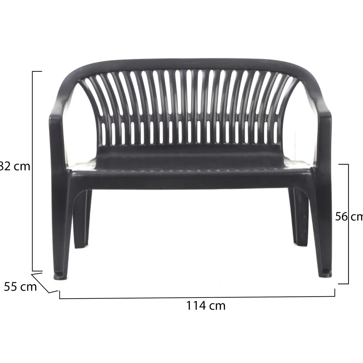 Panchina da Esterno Nero Antracite 2 Posti Impilabile 114x55x82h cm, Braccioli Made in Italy - Asmi