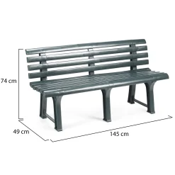 Panchina da Esterno Nero Antracite Materiale Struttura in Plastica Colore Seduta Nero 145x49x74h cm, Sfumatura Colore Struttura Antracite - Artur