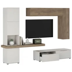 Parete Attrezzata Beige Marrone Rovere Modulabile Apertura Standard, set Componibile Made in Italy - Pollina