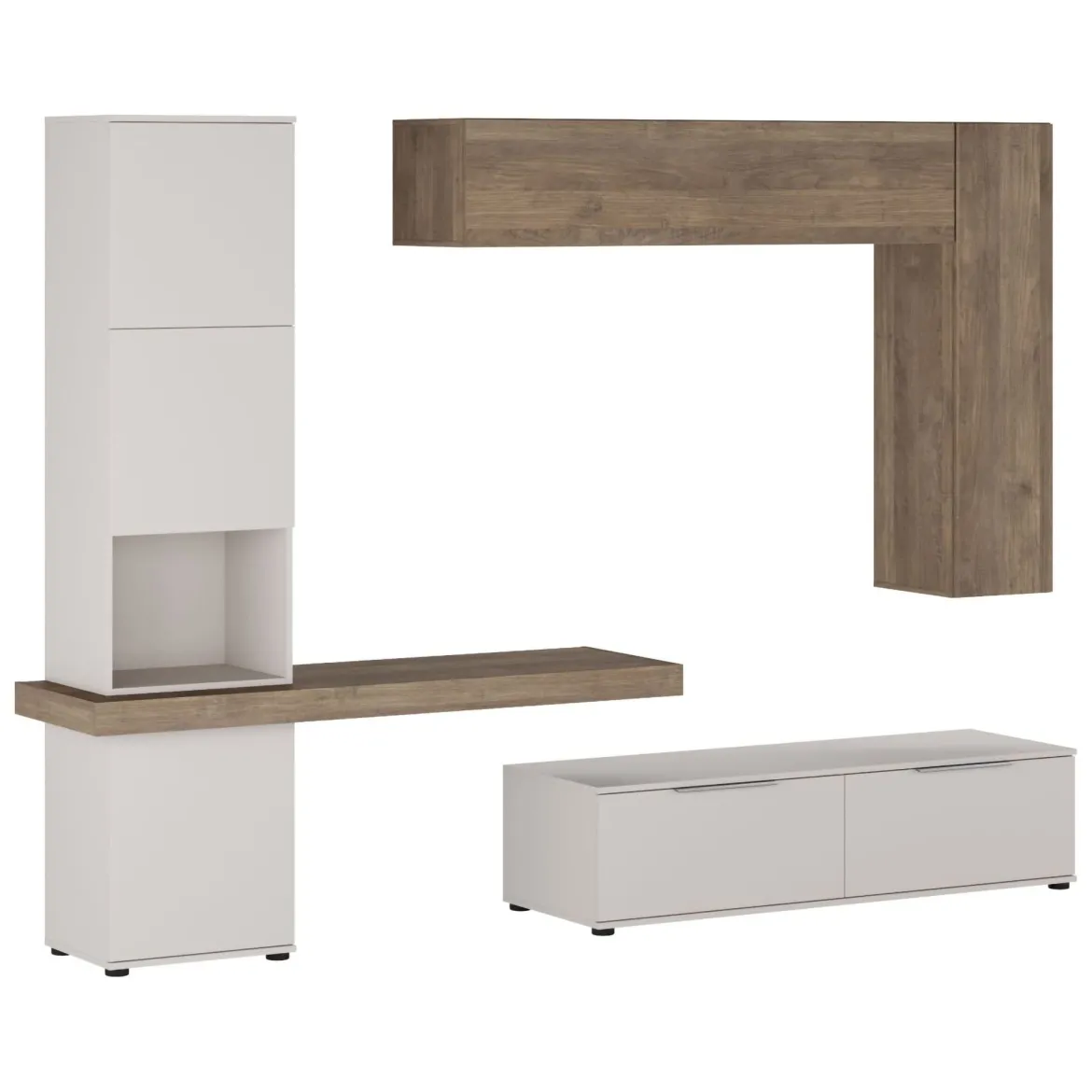 Parete Attrezzata Beige Marrone Noce Modulabile 2 Cassetti, 9 Ripiani - Riccia