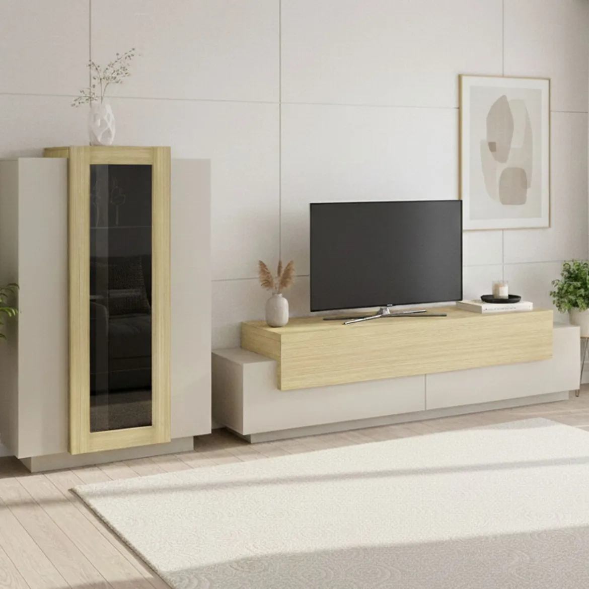 Parete Attrezzata Beige Modulabile 2 Ripiani, Apertura Battente - Gava