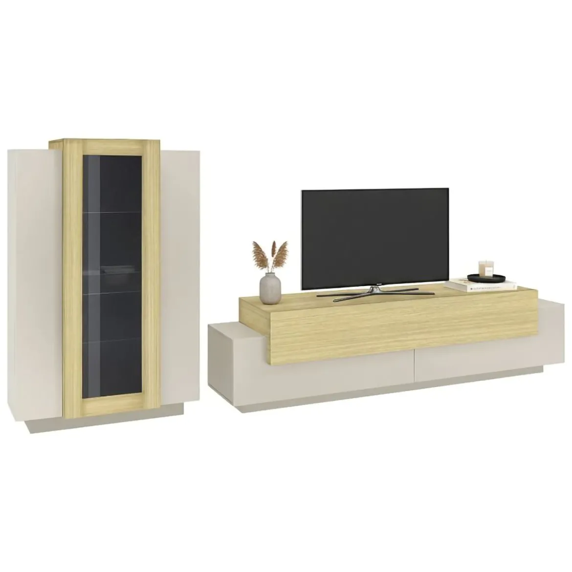 Parete Attrezzata Beige Modulabile 2 Ripiani, Apertura Battente - Gava