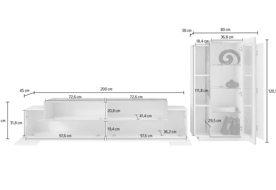 Parete Attrezzata Beige Modulabile 2 Ripiani, Apertura Battente - Gava
