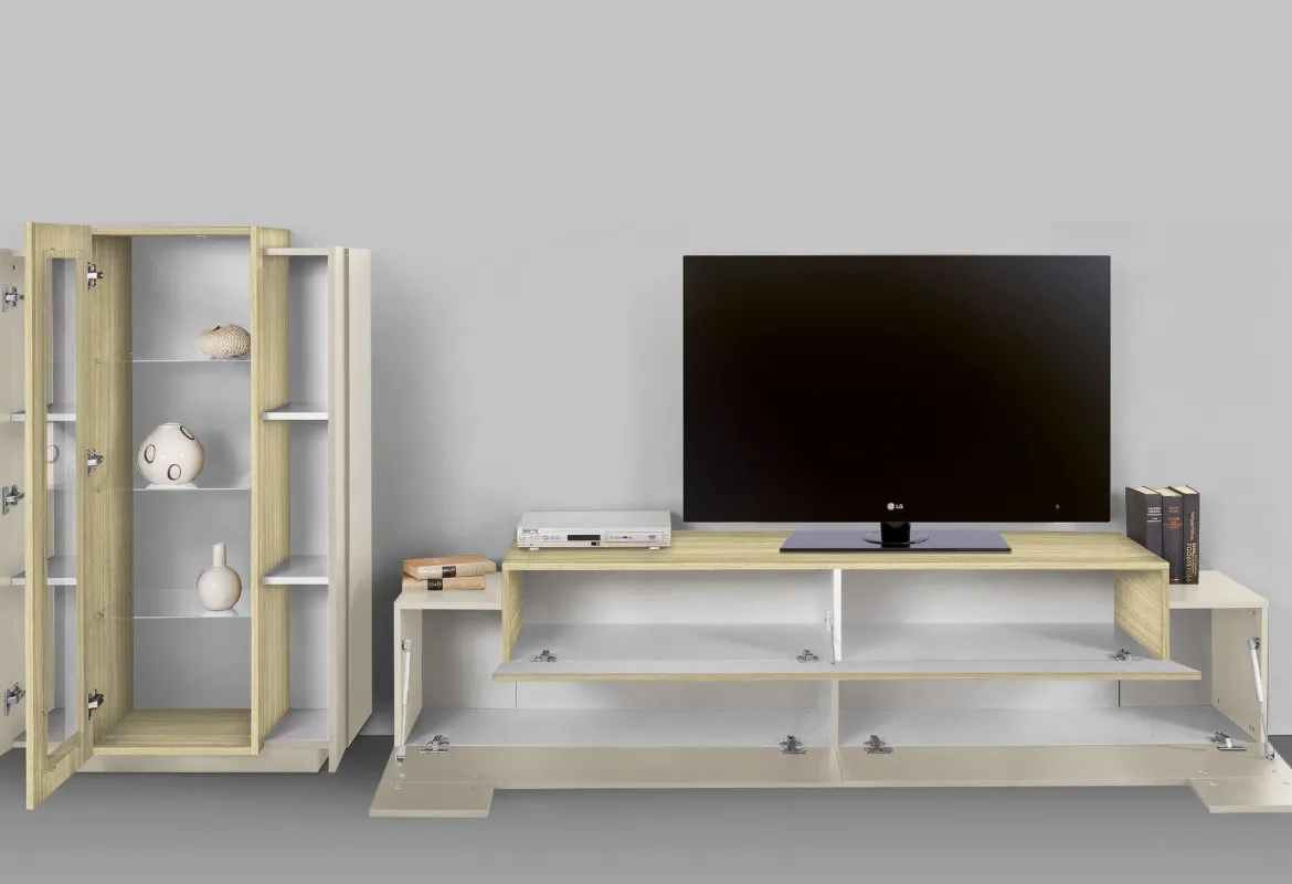 Parete Attrezzata Beige Modulabile 2 Ripiani, Apertura Battente - Gava