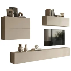 Parete Attrezzata Beige Modulabile 5 Ripiani, Apertura Battente - Gate