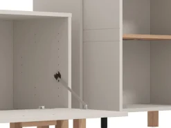 Parete Attrezzata Bianco Crema Marrone Rovere Nodi 5 Ripiani un Cassetto 234x40x178h cm, Modulabile - Alunzio