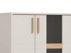 Parete Attrezzata Bianco Crema Marrone Rovere Nodi 5 Ripiani un Cassetto 234x40x178h cm, Modulabile - Alunzio