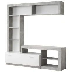 Parete Attrezzata Bianco Grigio Cemento 7 Ripiani 10 Vani 170.5x41.5x170.5h cm, Un'anta - Moggio
