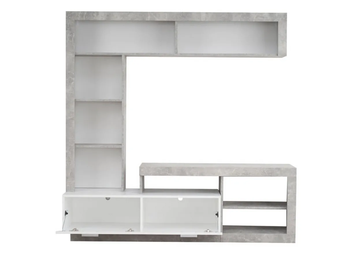 Parete Attrezzata Bianco Grigio Cemento 7 Ripiani 10 Vani 170.5x41.5x170.5h cm, Un'anta - Moggio
