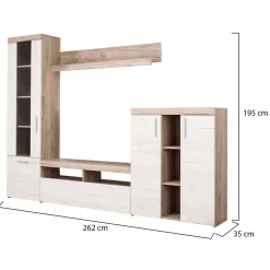 Parete Attrezzata Bianco Larice Marrone Rovere Nodi Modulabile 14 Ripiani 262x35x195h cm, Cassetti - Oggiono
