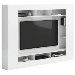 Parete Attrezzata Bianco Lucido Grigio Ardesia Modulabile 7 Ripiani, 14 Vani Made in Italy - Maja