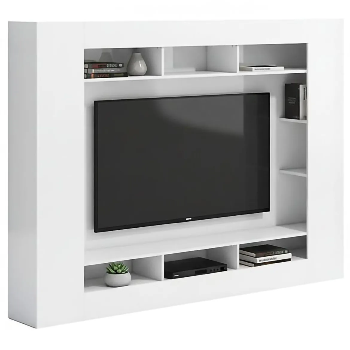 Parete Attrezzata Bianco Lucido Grigio Ardesia Modulabile 7 Ripiani, 14 Vani Made in Italy - Maja