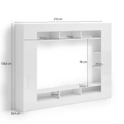 Parete Attrezzata Bianco Lucido Grigio Ardesia Modulabile 7 Ripiani, 14 Vani Made in Italy - Maja