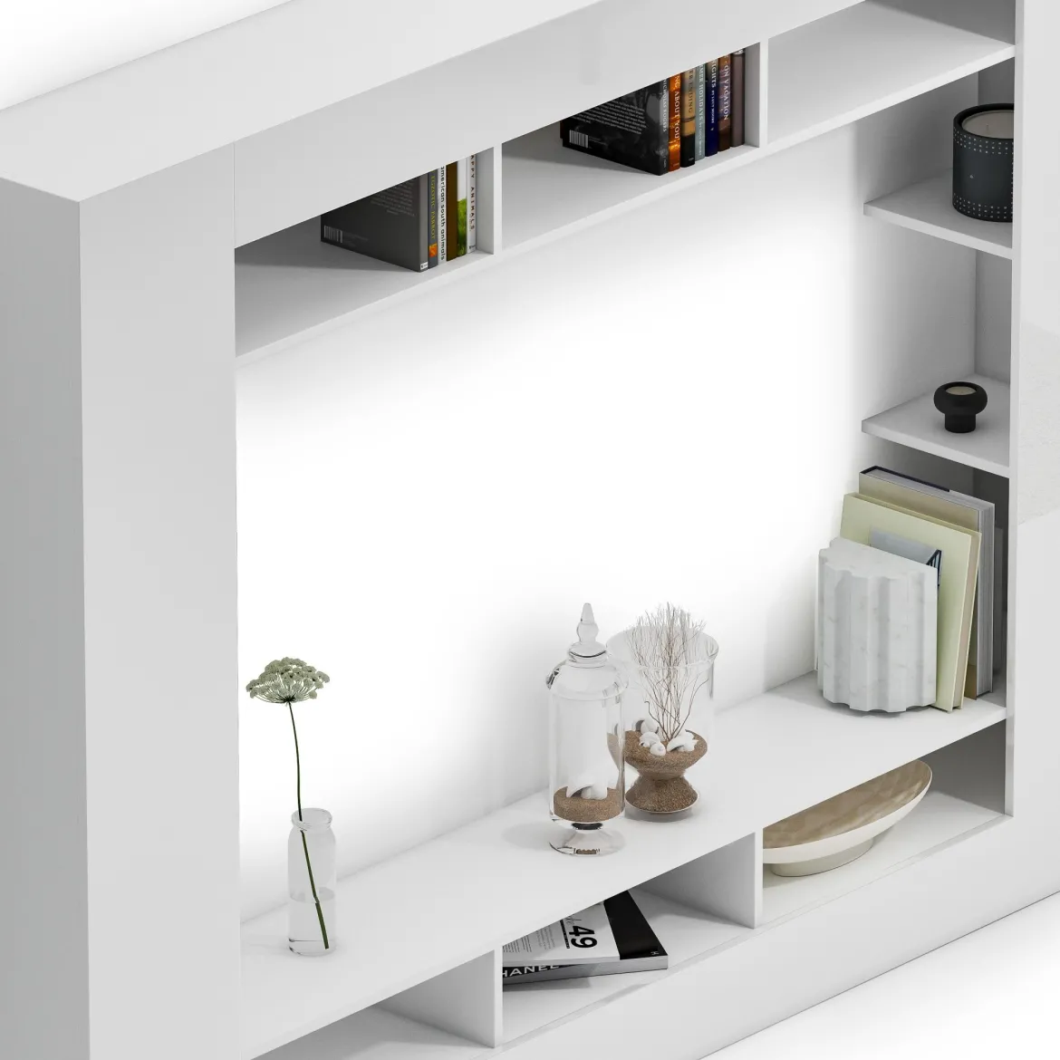 Parete Attrezzata Bianco Lucido Grigio Ardesia Modulabile 7 Ripiani, 14 Vani Made in Italy - Maja