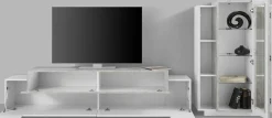 Parete Attrezzata Bianco Lucido Marrone Pero Modulabile 7 Ripiani, 14 Vani Made in Italy - Maja