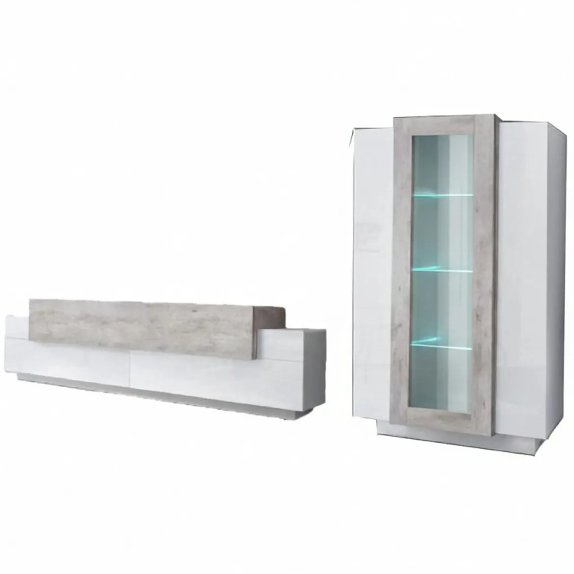 Parete Attrezzata Bianco Lucido Marrone Pero Modulabile 7 Ripiani, 14 Vani Made in Italy - Maja