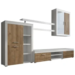 Parete Attrezzata Bianco Marrone Noce 11 Ripiani Modulabile, 18 Vani - Casies