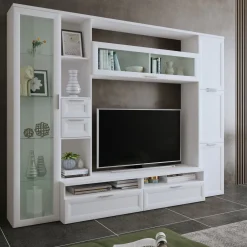 Parete Attrezzata Bianco Modulabile 4 Cassetti, 8 Ripiani - Carenno