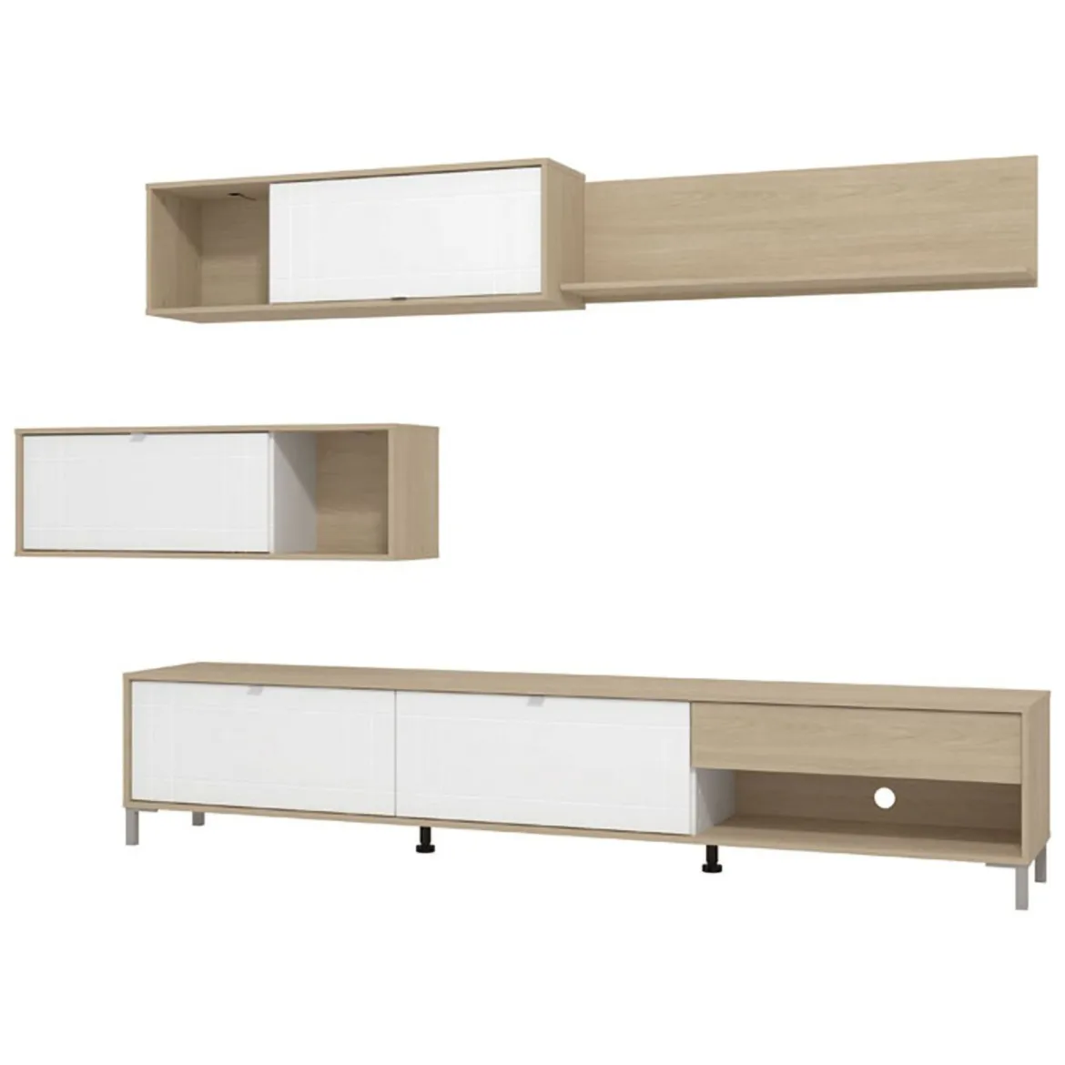 Parete Attrezzata Bianco Opaco Marrone Rovere 7 Ripiani un Cassetto 234x40x176h cm, Modulabile - Elice